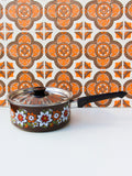 1970's Brown Floral Enamel Medium Saucepan - Penny Bizarre - 1