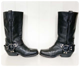 VINTAGE BLACK LEATHER BIKER COWBOY WESTERN HARNESS BOOTS BOHO GRUNGE UK 3