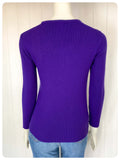 VINTAGE 1970s PURPLE WHITE PATTERN SKINNY RIB FINE KNIT JUMPER TOP UK8-12