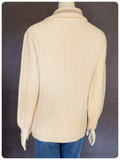 VINTAGE 1970’s CREAM RIB KNIT & TAN SUEDE POCKET BIG BUTTON CARDIGAN UK8 10 12