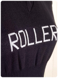 VINTAGE 1970s BAY CITY ROLLERS BLACK TARTAN SKINNY RIB KNIT JUMPER TOP T SHIRT UK8-12