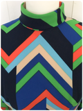 VINTAGE 60’s 70’s BOLD RETRO GEOMETRIC PATTERN TUNIC SHIRT TOP UK 14