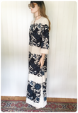VINTAGE 70’s THAI COTTON BIG CAT PRINT KAFTAN MAXI DRESS 10-12