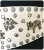 VINTAGE 80’s WIDE WHITE LEATHER AZTEC STUDDED CINCH WAIST BELT 8-10