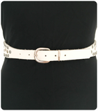 VINTAGE 80’s WIDE WHITE LEATHER AZTEC STUDDED CINCH WAIST BELT 8-10