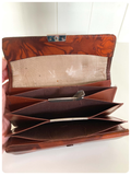 VINTAGE 1970’s 60’s DEEP TAN BROWN TOOLED MARBLED GENUINE LEATHER WALLET PURSE