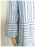 INDIAN AZTEC WHITE & BLUE WOVEN GAUZE COTTON PEASANT HIPPIE DRESS BOHO UK 12-14