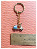 CUTE VINTAGE RETRO MINI 3D SCOOTER MOD ENAMEL BLUE WHITE KEYRING KEYCHAIN