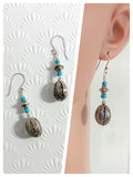 HANDMADE BOHO BALI ANTIQUE SILVER TURQUOISE BEAD EARRINGS RETRO TRIBAL
