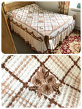 VINTAGE 1950’s 1960’s CANDLEWICK BEDSPREAD FITTED VALANCE THROW BROWNS WHITE DOUBLE BED BOHO