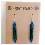 HANDMADE CUTE BLUE CRAYON EARRINGS QUIRKY KITSCH VINTAGE 80’s RETRO GUMBALL