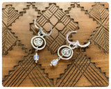 HANDMADE OXIDISED ANTIQUE SILVER INDIAN SUN MOON DAINTY SPINNER MOONSTONE CELESTIAL HUGGIE HOOP EARRINGS RETRO BOHO