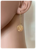 HANDMADE HAMMERED BEATEN BRASS SIMPLE DISC DROP DANGLE EARRINGS MINIMAL PRIMITIVE TRIBAL TEMPEST VIKING