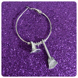 HANDMADE CUTE RETRO QUIRKY KITSCH SILVER WITCH HAT BROOMSTICK STAR PENTAGRAM BIG HOOP EARRINGS