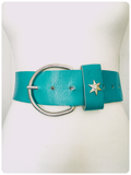 VINTAGE 80’s WIDE JADE DEEP TURQUOISE LEATHER CINCH WAIST HIP BELT