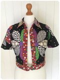 VINTAGE 1970’s FLOWER POWER CROPPED BOLERO JACKET BLOUSE SHIRT BOHO UK8-10