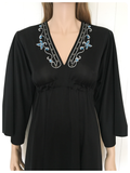 VINTAGE 1970’s BLACK EMBROIDERED BEADED MAXI GODDESS DRESS UK8-12