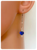 HANDMADE SAPPHIRE BLUE FACETED GLASS BEAD MINI MOROCCAN LANTERN SILVER EARRINGS RETRO BIRTHSTONE BOHO
