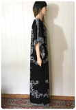 VINTAGE 70’s BLACK & WHITE BLOCK PRINTED THAI COTTON KAFTAN MAXI DRESS UK 12-14