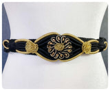 VINTAGE 80’s BLACK & GOLD WOVEN EMBELLISHED BEAD CINCH WASPIE WAIST BELT UK 10-12