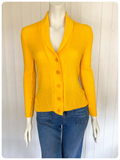 VINTAGE 1970’s BRIGHT YELLOW SKINNY RIB SHAWL COLLAR CARDIGAN UK8-10