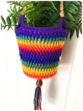 HAND MADE 1970’s INSPIRED RAINBOW HEART MACRAME WOVEN PLANT HANGER HANGING POT