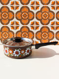 1970's Brown Floral Enamel Small/Medium Saucepan - Penny Bizarre - 1