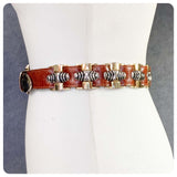 VINTAGE 70’s 80’s DEEP TAN THICK LEATHER METAL LINK CHAIN WAIST CINCH  BELT WESTERN BUCKLE 24-28 INCHES