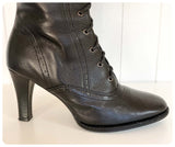 VINTAGE 90’s BLACK LEATHER KNEE HIGH LACE UP PIXIE GRANNY BOOTS BOHO GOTHIC VICTORIANA SIZE 3