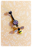 CUTE RETRO BLACK YELLOW GOLD ENAMEL HONEY BEE CRYSTAL GEMS SURGICAL STEEL NAVEL BELLY BAR RING BODY PIERCING