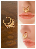 GOLD TRIBAL INDIAN MOON RINGS NON PIERCED CLIP ON FAKE SEPTUM RING