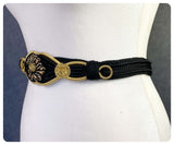 VINTAGE 80’s BLACK & GOLD WOVEN EMBELLISHED BEAD CINCH WASPIE WAIST BELT UK 10-12