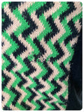 VINTAGE 1970s GREEN BLACK PATTERN SKINNY RIB FINE KNIT JUMPER TOP UK8-12