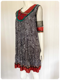 VINTAGE 90’s INDIAN EMBROIDERED RAYON VELVET BLOCK PRINT BIB DRESS SMOCK KURTA TUNIC UK 10-12