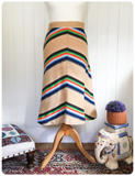 VINTAGE 70’s HIGH WAISTED RAINBOW CHEVRON A-LINE BOHO SKIRT UK10