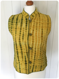 VINTAGE THAI COTTON GREEN MUSTARD TIE DYE WAISTCOAT BOHO HIPPIE UK8-10
