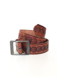 VINTAGE 70’s TOOLED DEEP TAN LEATHER CINCH WAIST JEANS BELT 10-14 AZTEC BOHEMIAN