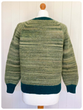 VINTAGE 1970s HAND KNIT KNITTED GREEN WOOL V NECK JUMPER TOP BOHO HIPPIE UK10-12