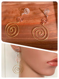 HANDMADE HAMMERED BEATEN STAINLESS STEEL COPPER BRASS BIG SPIRAL EARRINGS RUSTIC MINIMAL TRIBAL