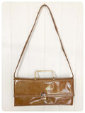 VINTAGE 1950’s RENATA ART DECO GOLD PATENT LEATHER CLUTCH BAG HANDBAG