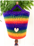 HAND MADE 1970’s INSPIRED RAINBOW HEART MACRAME WOVEN PLANT HANGER HANGING POT