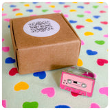 RETRO 80’s PINK ENAMEL CASSETTE TAPE RING MUSIC MIXTAPE ADJUSTABLE SIZE GIFT BOX