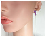 VINTAGE 80’s PURPLE WHITE ENAMEL ANTIQUE GOLD BRASS TRIANGLE GEOMETRIC LIGHTNING STUD EARRINGS
