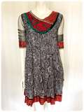 VINTAGE 90’s INDIAN EMBROIDERED RAYON VELVET BLOCK PRINT BIB DRESS SMOCK KURTA TUNIC UK 10-12