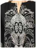 VINTAGE 70’s BLACK & WHITE BLOCK PRINTED THAI COTTON KAFTAN MAXI DRESS UK 12-14
