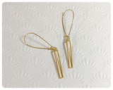 VINTAGE ANTIQUE GOLD BRASS SIMPLE MINIMAL CUT OUT HOLLOW RECTANGLE BAR GEOMETRIC EARRINGS