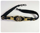 VINTAGE 80’s BLACK & GOLD WOVEN EMBELLISHED BEAD CINCH WASPIE WAIST BELT UK 10-12