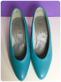 VINTAGE 80’s TURQUOISE LEATHER SHOES PUMPS HEELS UK2