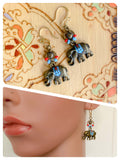HAND CRAFTED ANTIQUE BRASS TURQUOISE INDIAN ELEPHANT HEART DANGLE DROP BOHO EARRINGS