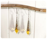 HANDMADE LIGHT AMBER LONG POINT GLASS CRYSTAL ART DECO CHANDELIER RENAISSANCE SILVER CONE ORNATE FILIGREE DROP EARRINGS RETRO BIRTHSTONE BOHO